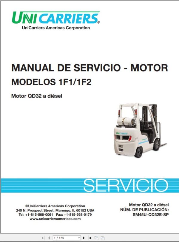 Unicarriers Forklift 1F1 1F2 Service Manual Engine SM45U QD32E SP ES