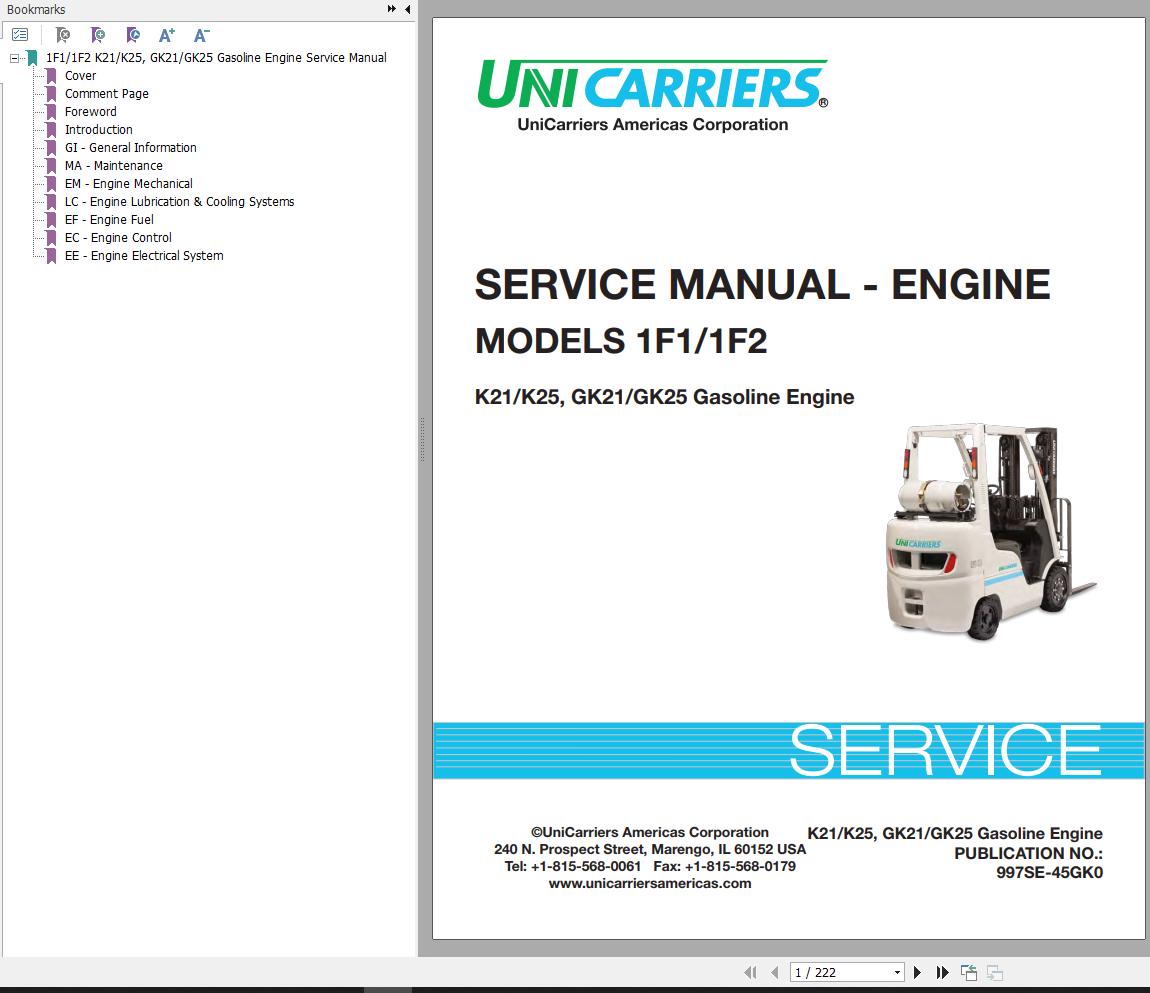 Unicarriers Forklift 1F1 1F2 Service Manual Engine