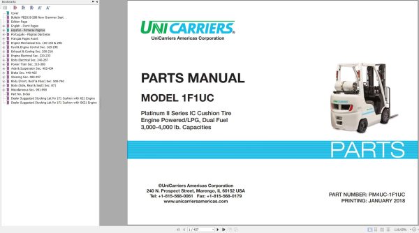 Unicarriers Forklift 1F1UC Parts Manual PM4UC 1F1UC