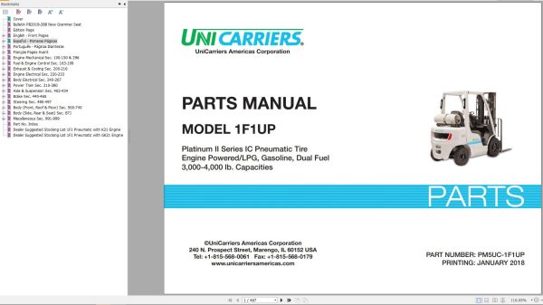 Unicarriers Forklift 1F1UP Parts Manual PM5UC 1F1UP