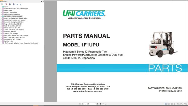 Unicarriers Forklift 1F1UPU Parts Manual