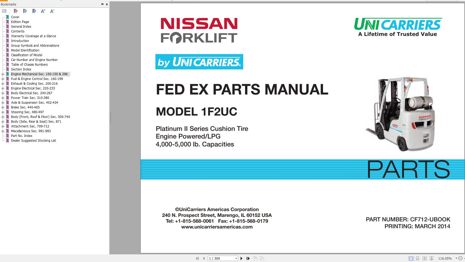 Unicarriers Forklift 1F2UC Fed Ex Parts Manual
