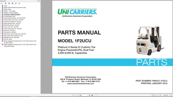 Unicarriers Forklift 1F2UCU Parts Manual PM4UC 1F2CU