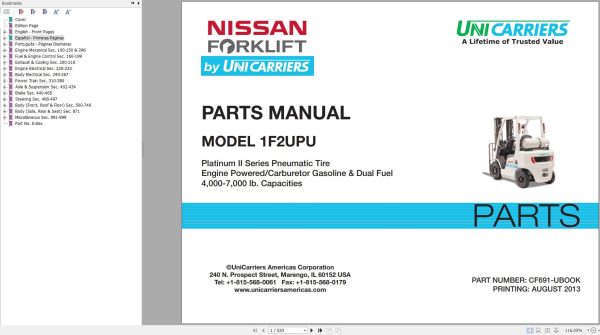 Unicarriers Forklift 1F2UPU Parts Manual