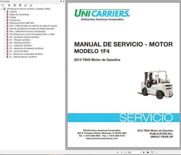Unicarriers Forklift 1F4 Service Manual ES