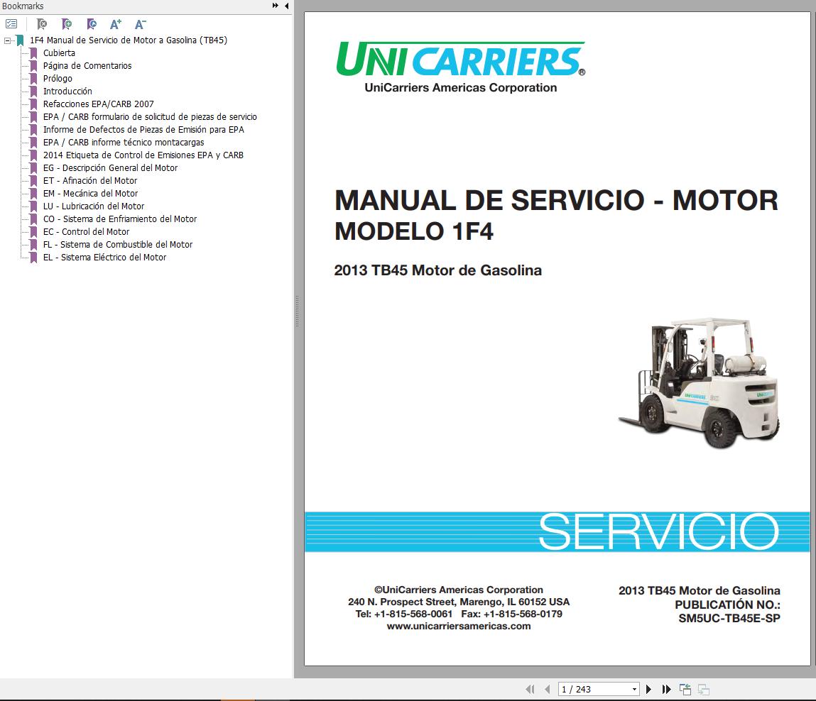 Unicarriers Forklift 1F4 Service Manual ES
