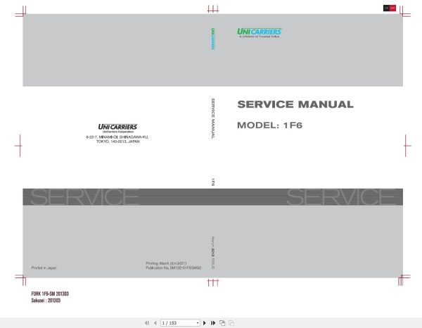 Unicarriers Forklift 1F6 Service Manual SM13E 01F6SMG0