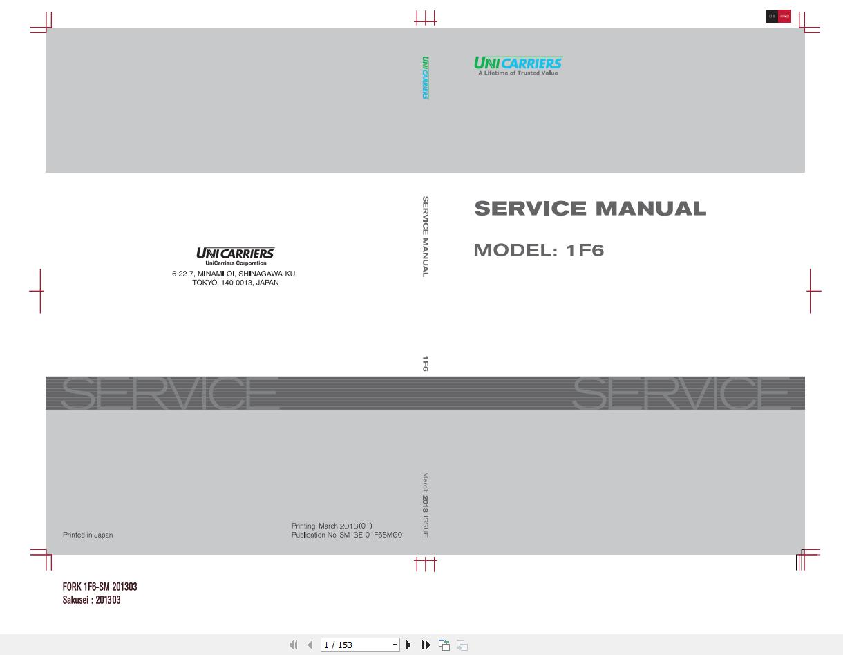 Unicarriers Forklift 1F6 Service Manual SM13E 01F6SMG0
