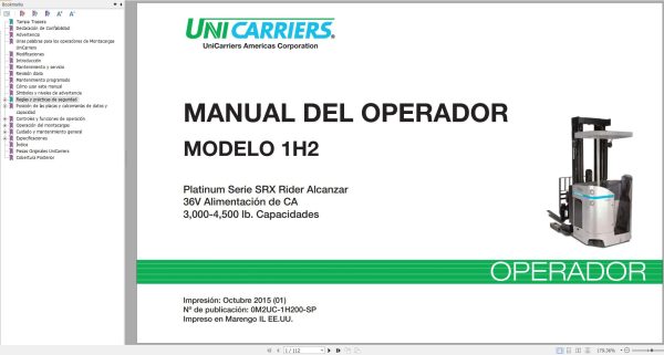 Unicarriers Forklift 1H2 Operators Manual 0M2UC 1H200 SP ES