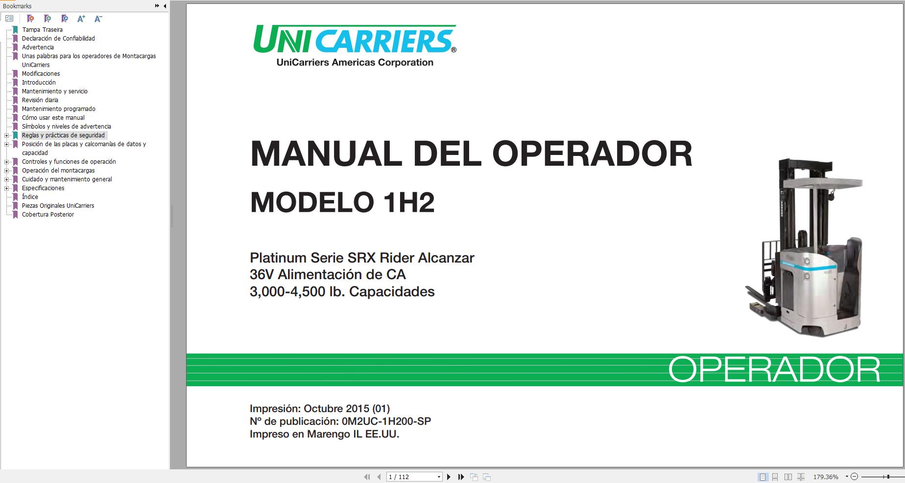 Unicarriers Forklift 1H2 Operators Manual 0M2UC 1H200 SP ES