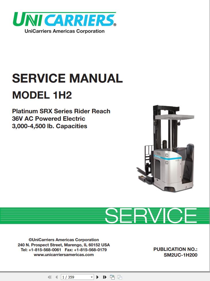 Unicarriers Forklift 1H2 Service Manual SM2UC 1H200