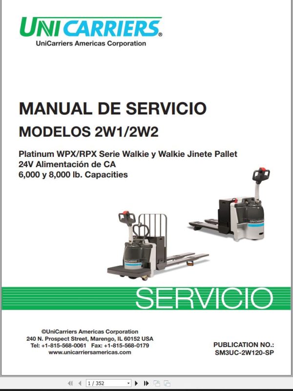 Unicarriers Forklift 2W1 2W2 Service Manual SM3UC 2W120 SP ES