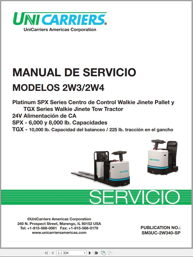 Unicarriers Forklift 2W3 2W4 Service Manual SM3UC 2W340 SP ES