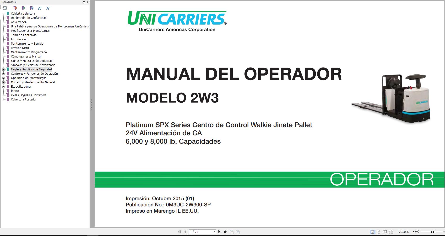 Unicarriers Forklift 2W3 Operators Manual 0M3UC 2W300 SP ES