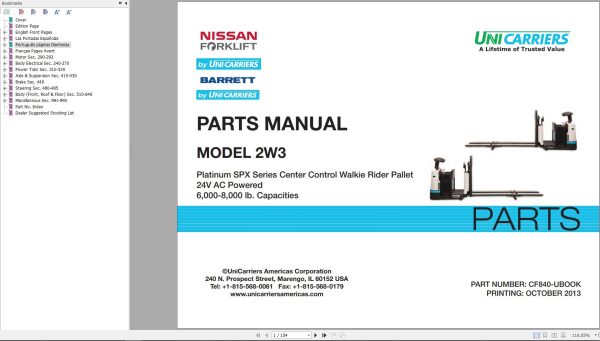 Unicarriers Forklift 2W3 Parts Manual CF840 UBOOK