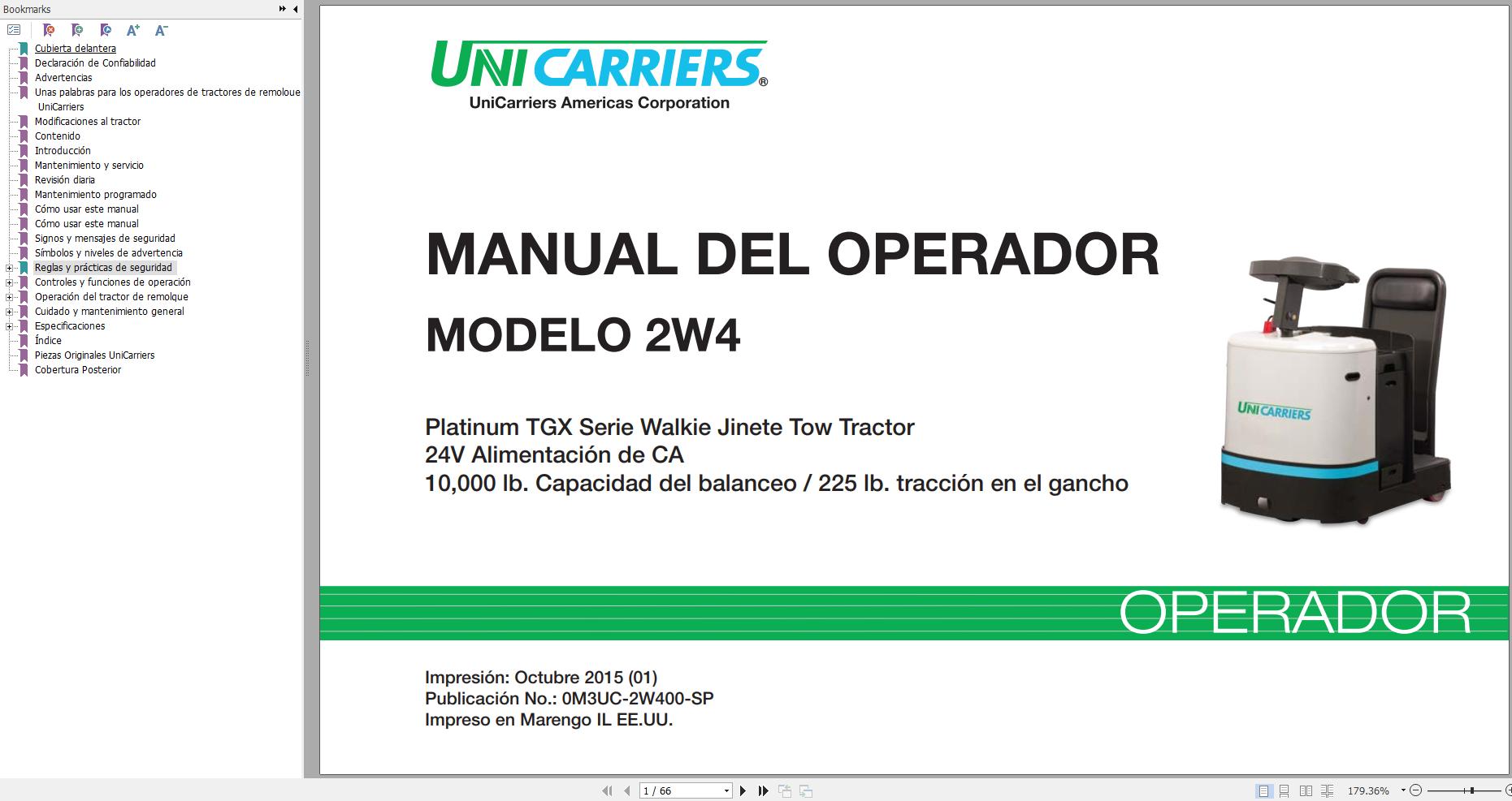 Unicarriers Forklift 2W4 Operators Manual 0M3UC 2W400 SP ES