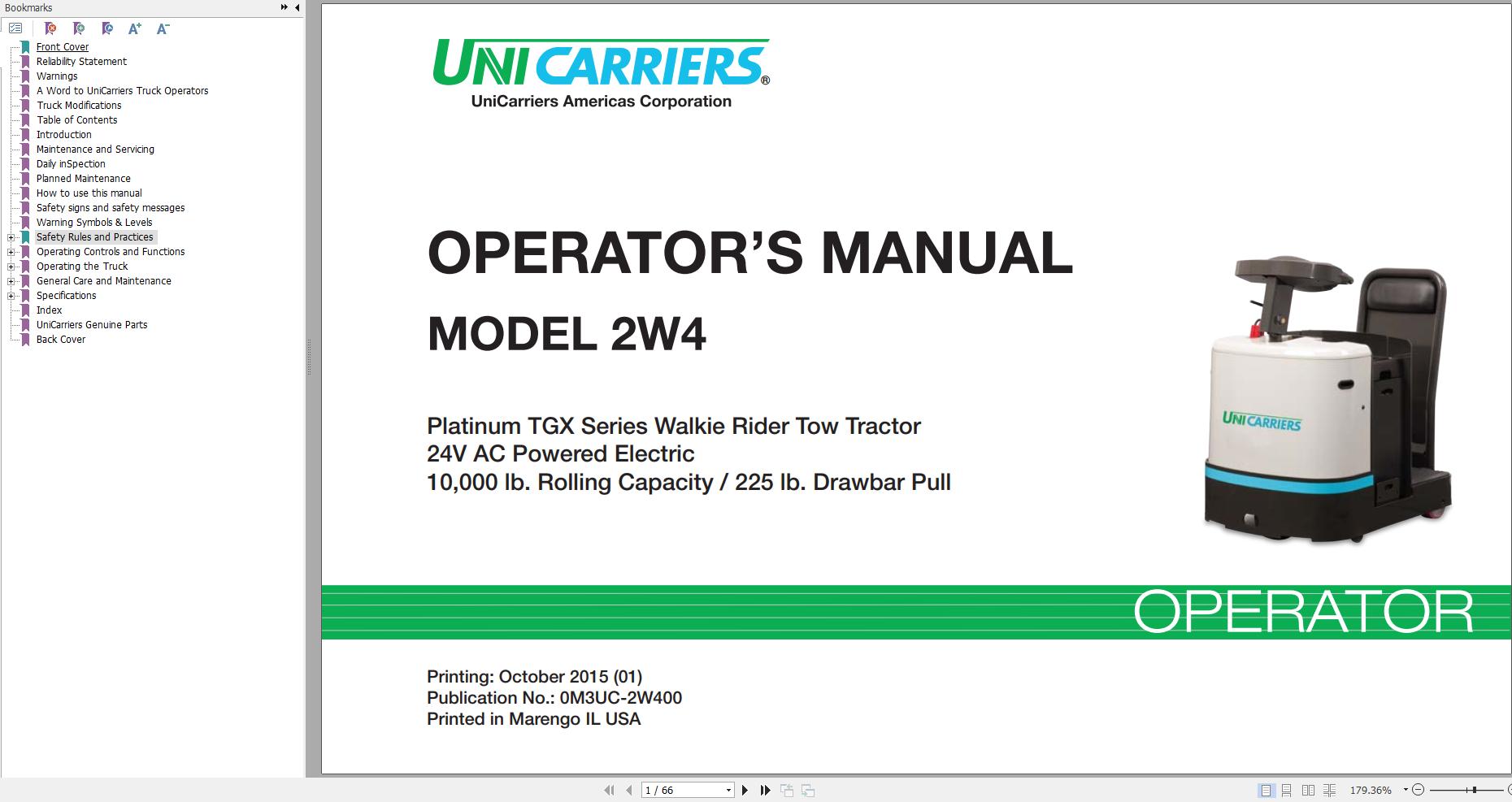 Unicarriers Forklift 2W4 Operators Manual 0M3UC 2W400