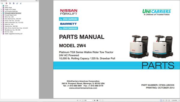 Unicarriers Forklift 2W4 Parts Manual CF850 UBOOK