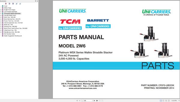 Unicarriers Forklift 2W6 Parts Manual CF870 UBOOK
