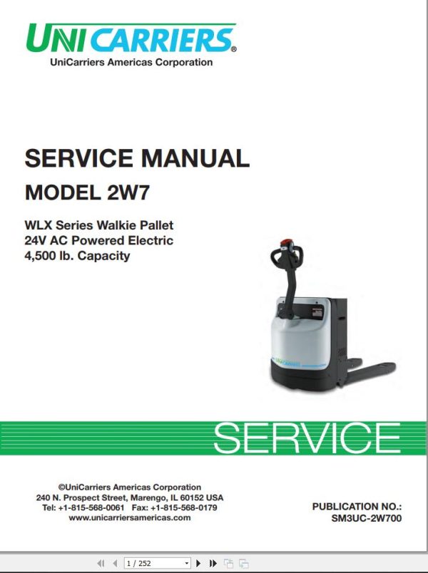 Unicarriers Forklift 2W7 Service Manual SM3UC 2W700