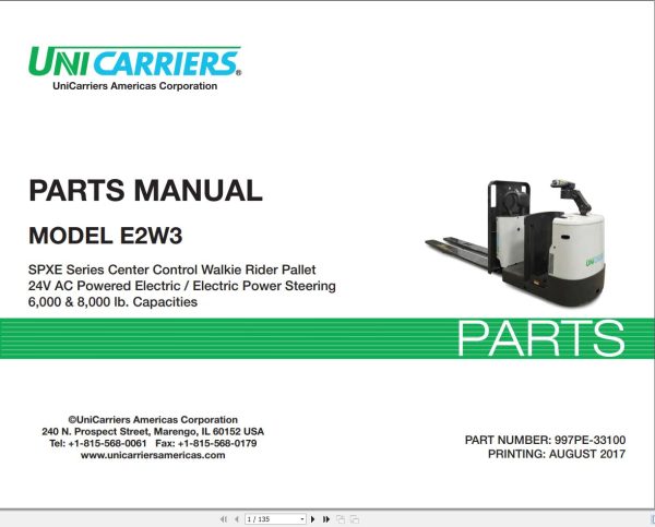 Unicarriers Forklift E2W3 Parts Manual 997PE 33100