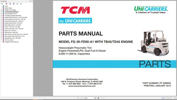 Unicarriers Forklift FG 35 FD50 A1 Parts Manual PF EBMAE