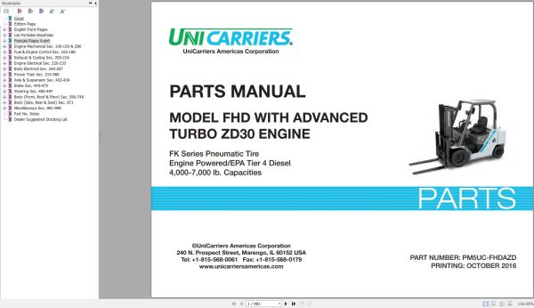 Unicarriers Forklift FHD Parts Manual PM5UC FHDAZD