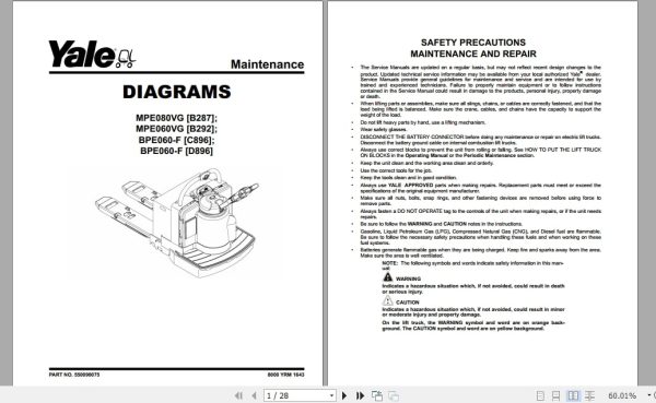 Yale Forklift Class 3 Service Manuals Updated 10.2023 Electric Motor Hand Trucks 4