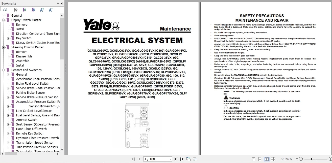 Yale Forklift Class 4 Service Manuals Updated 10.2023 Internal Combustion Engine Trucks Cushion Tire 5