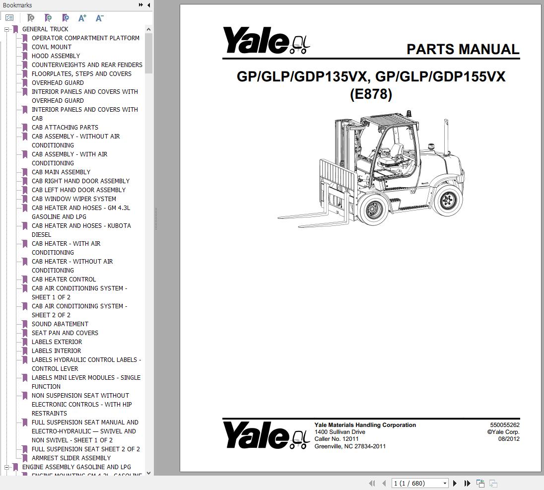 Yale Forklift GP135VX to GP155VX Parts Manual 550055262 1