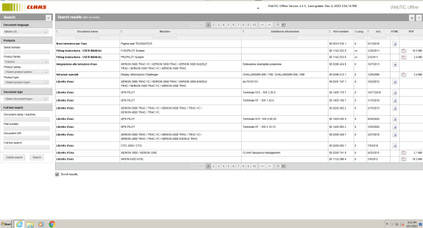 CLAAS WebTIC Offline Italian Language 01.2024 Operator Repair Manual Service Documentation