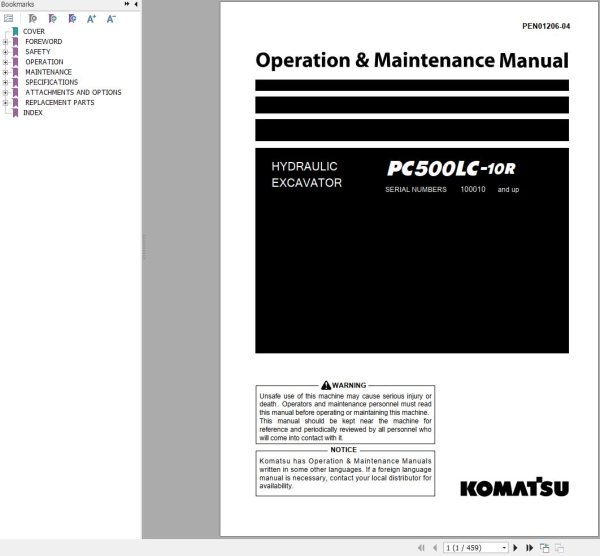 Komatsu Excavator PC500LC 10R Operation Maintenance Manual PEN01206 04