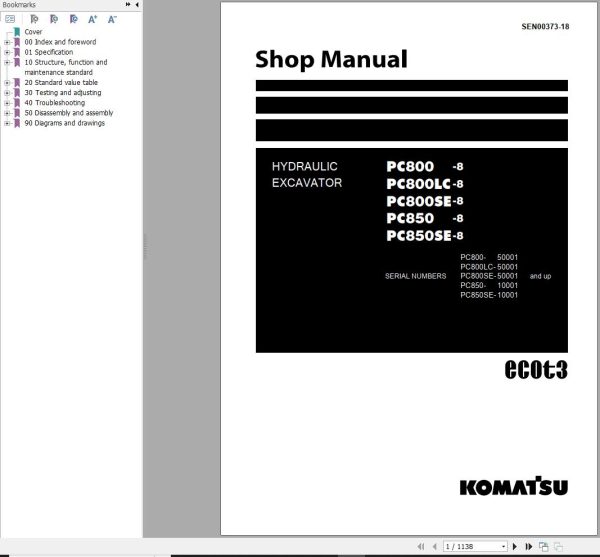 Komatsu Excavator PC800 8 to PC850SE 8 Shop Manual SEN00373 18