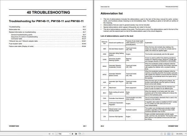 Komatsu Excavator PW148 11 PW158 11 PW160 11 Troubleshooting Manual VENBM73000