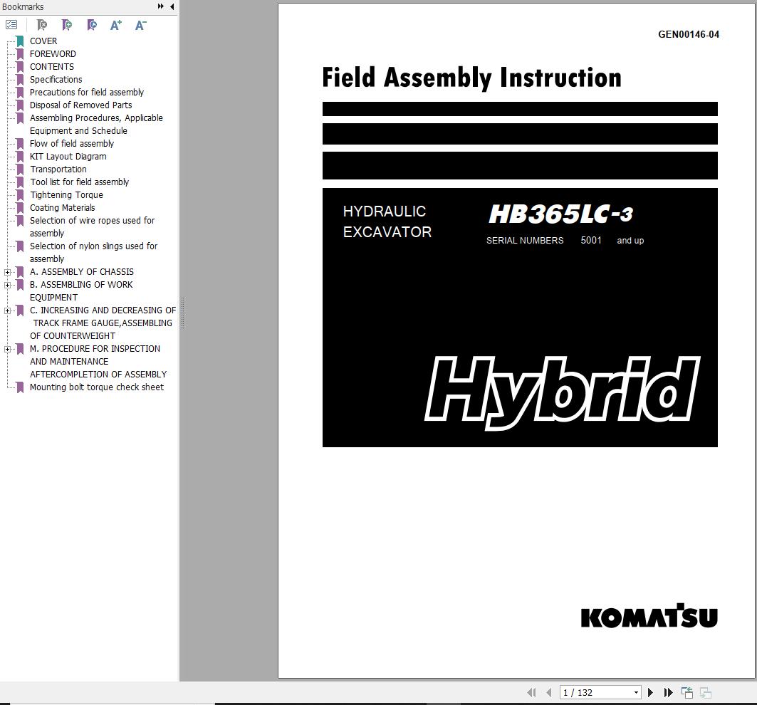 Komatsu Hydraulic Excavator HB365LC 3 Field Assembly Instruction