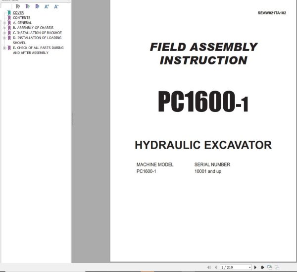 Komatsu Hydraulic Excavator PC1600 1 Field Assembly Instruction SEAW021TA102