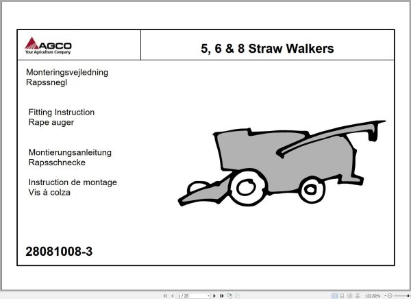 AGCO Combine Harvesters 5 6 8 Straw Walkers Rape Auger Fitting Instruction 28021008 3
