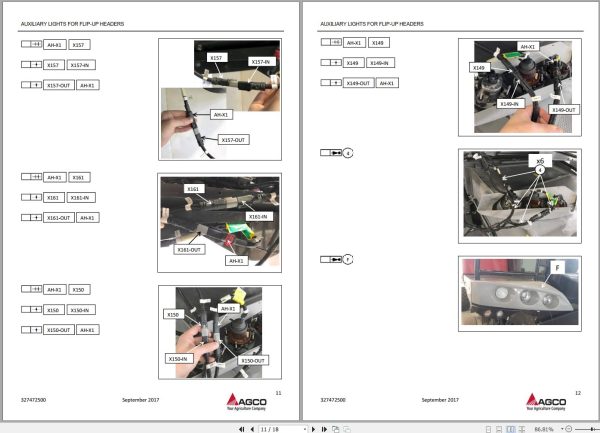 AGCO Combine Harvesters Auxiliary Lights for Flip Up Headers Installation Instruction 327472500 1