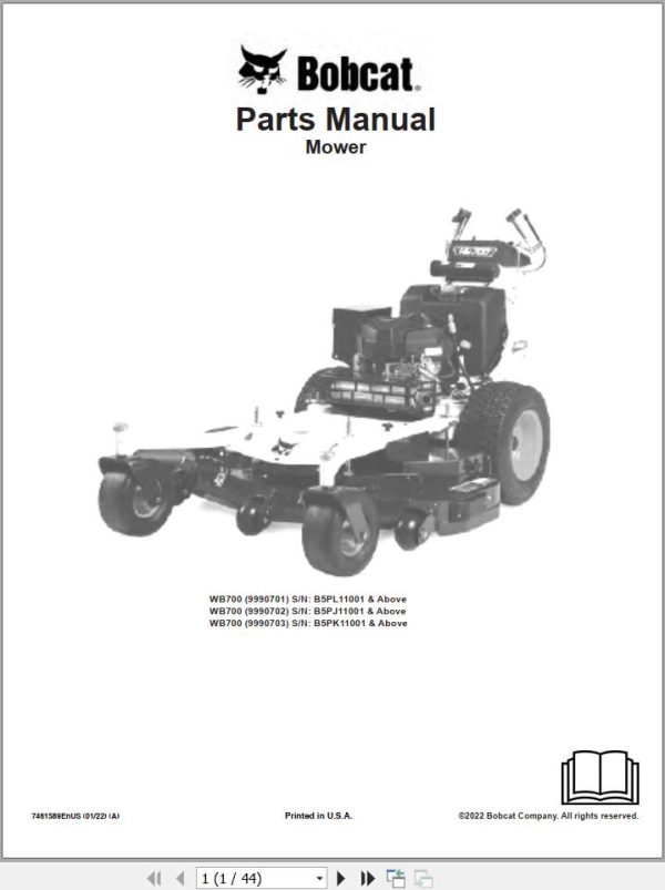Bobcat Mower WB7000 Parts Manual 7461589EnUS 1