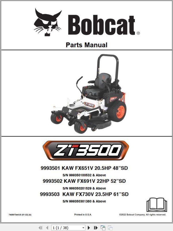 Bobcat Zero Turn Mower ZT3500 Parts Manual 7468073enUS 1