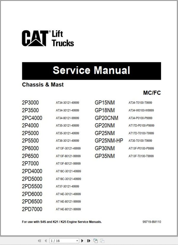 CAT Lift Truck 2PD5000 Service Manual