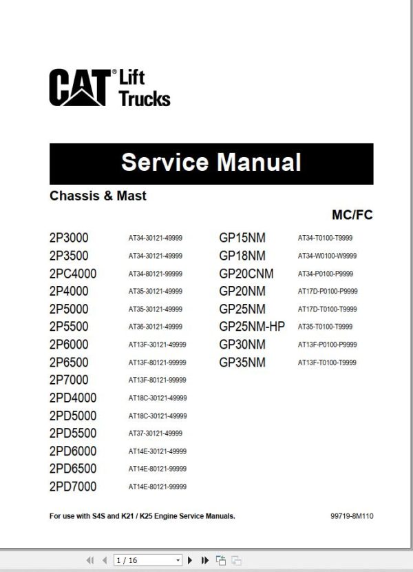 CAT Lift Truck 2PD6000 Service Manual
