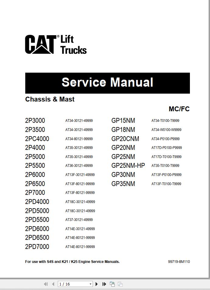 CAT Lift Truck 2PD6000 Service Manual