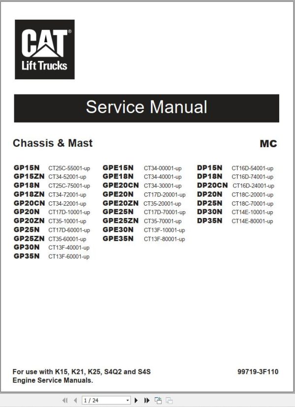 CAT Lift Truck DP15N Service Operation Maintenance Manual