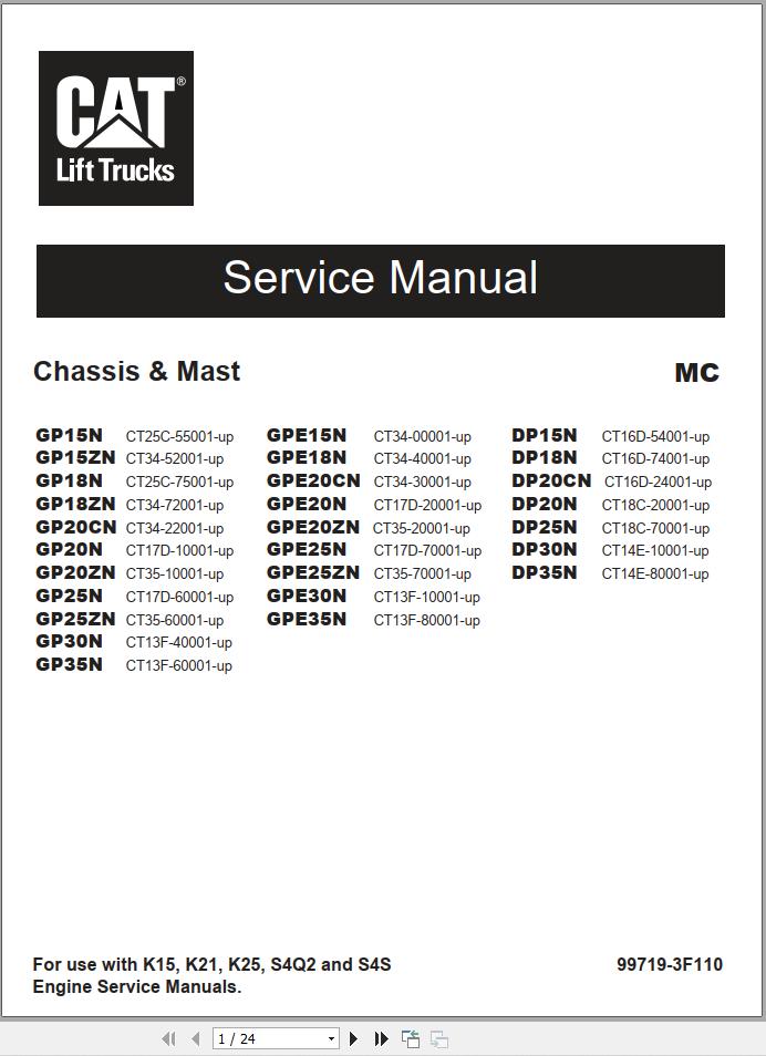 CAT Lift Truck DP15N Service Operation Maintenance Manual
