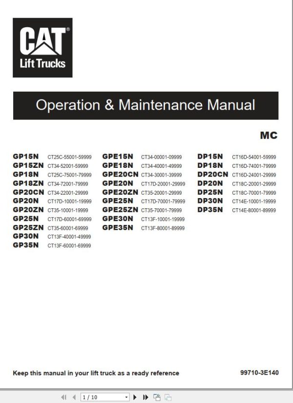 CAT Lift Truck DP15N Service Operation Maintenance Manual 3