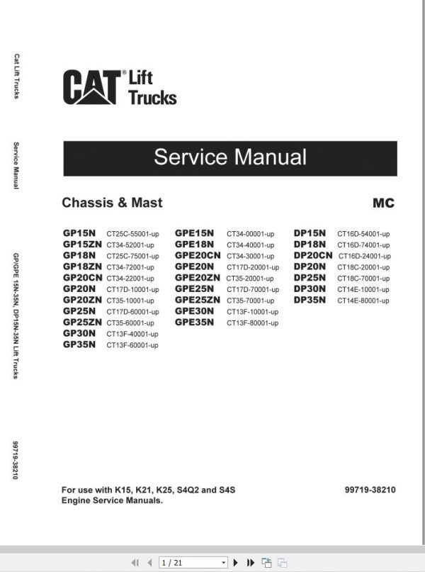 CAT Lift Truck DP15NT Operation Maintenance Service Manual