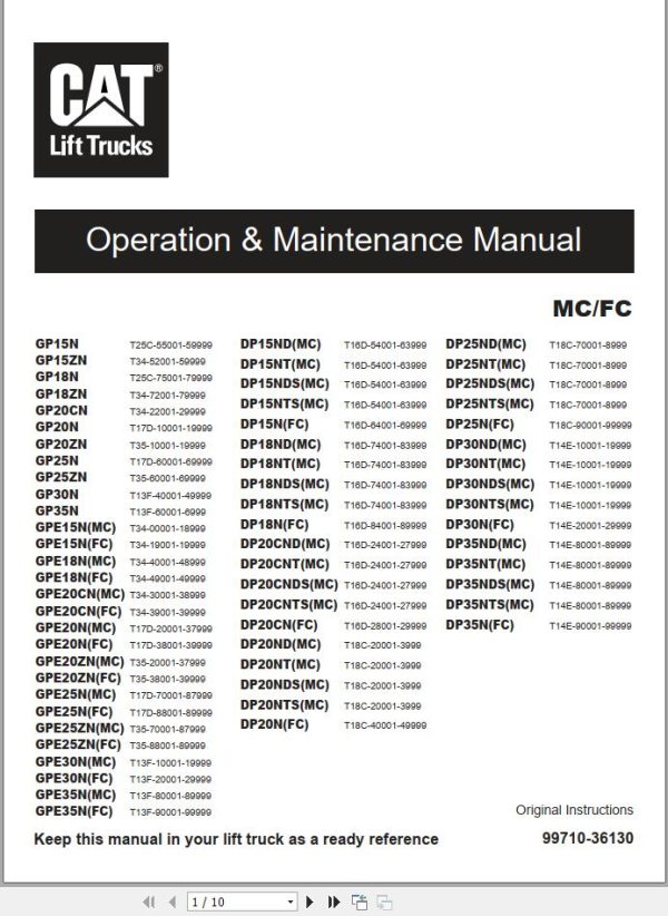 CAT Lift Truck DP15NTS Operation Maintenance Service Manual 1