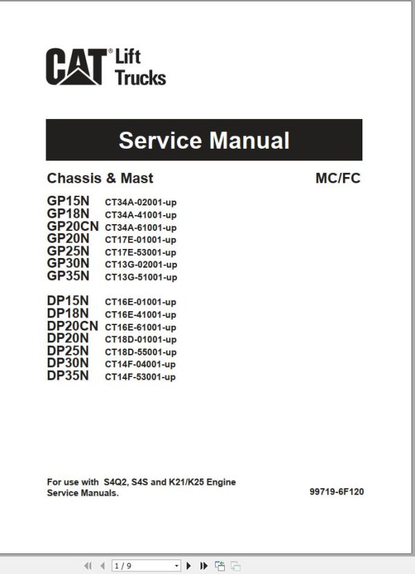 CAT Lift Truck DP18N Operation Maintenance Service Manual