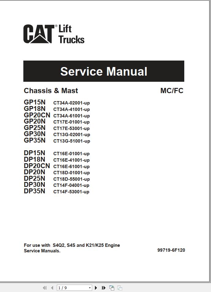 CAT Lift Truck DP18N Operation Maintenance Service Manual